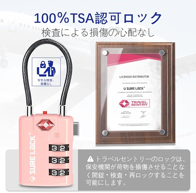 SURE LOCK TSA Compatible Travel Luggage Locks, Inspection Indicator, Easy Read Dials TSA Approved with Zinc Alloy (2, Pink 2 Pack)