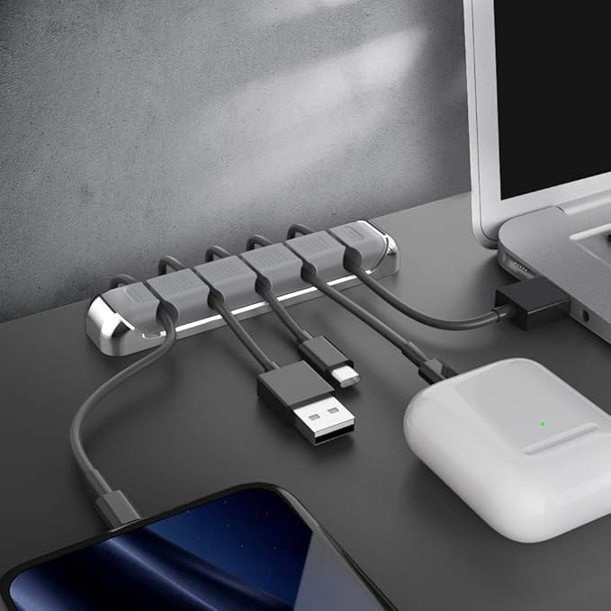 AHASTYLE Cable Organizer Holder 5 Slots Desktop Cord Wire Clips Keeper for Organizing USB Cable/Power Cord/Wire Home Office and Car (Grey)