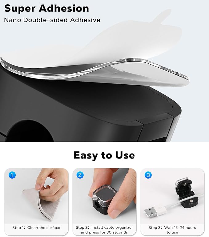 MoKo 6 Pack Magnetic Cable Clips, Under Desk Cable Management, Adhesive Magnetic Cord Holder, Magnetic Cord Organizer Wire Holder Keeper Organizer for Nightstand Desk Office Car Wall Glass, Black