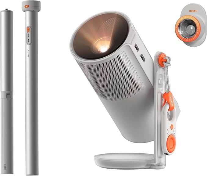 XGIMI MoGo 4 2025 NEW Portable Projector with PowerBase Stand, 5 Hours of Playtime, Google TV with Licensed Netflix, 360° Adjustable Stand, 450 ISO Lumens, 2 x 6W Harman Kardon