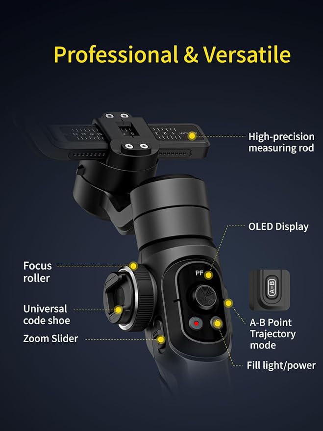 Gimbal Stabilizer for Smartphone, 3-Axis Industry-Standard Gimbal w/360°Rotation, Phone Stabilizer Built-in Extension Rod, Professional Gimbals w/Fill Light for iPhone/Android-Smart S2