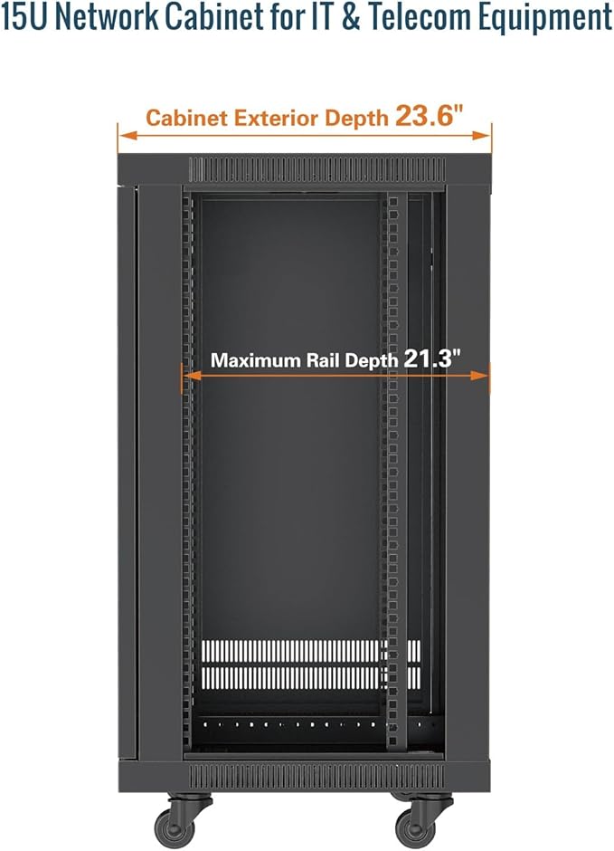 Tecmojo 15U Wall Mount Rack, 23.6 Inch Depth, Holds Up to 176 Lbs, Enclosed Kit for 19 Inch Network, Server and AV Gear, Mesh Door (Elite Collection)