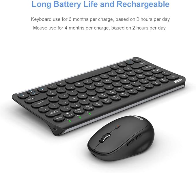 Arteck 2.4G Wireless Keyboard and Mouse Combo Ultra Compact Slim Stainless Full Size Keyboard and Ergonomic Mouse for Computer/Desktop/PC/Laptop and Windows 10/8/7 Build in Rechargeable Battery