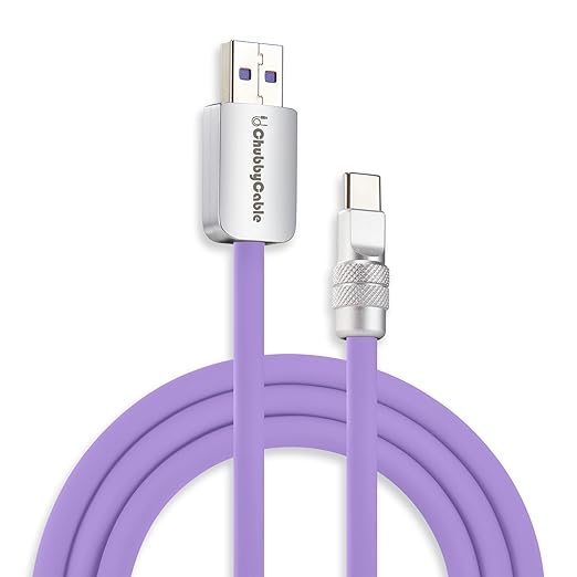 chubbycable Chubby 2.0 Fast Charging Cable Durable Soft Silicone USB C Cable 120W Extra Thick Charger Cord Compatible with iPhone 17-15 Series iPad, Light Purple, USB-A to Type-C, 16.4 FT