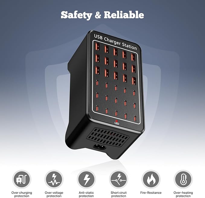 USB C Charging Station，150W 30 Ports USB C Charger【15USB-C + 15USB-A】, Multiple Devices Charger Compatible with Samsung/iPhone/iPad/Google Pixel/Tablets and Other USB Electronics