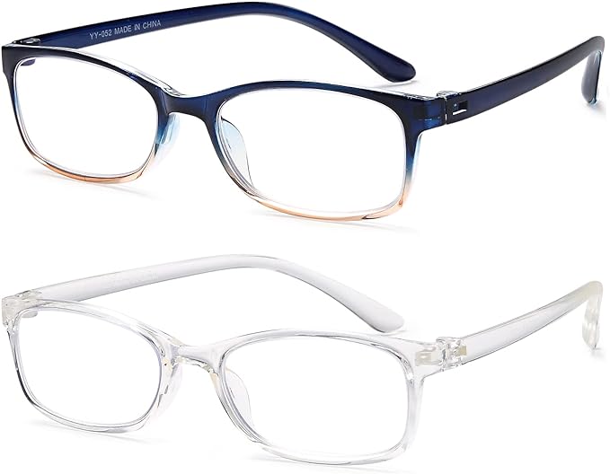 EYEURL 2 Pack Reading Glasses for Women Men, Blue Light Blocking Lightweight TR90 Readers Filter Glare/UV Rays/Eyestrain, 2.0