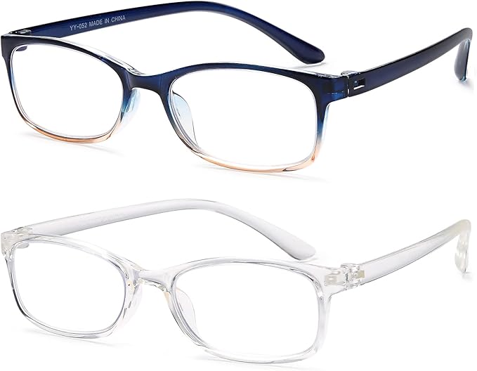 EYEURL 2 Pack Reading Glasses for Women Men, Blue Light Blocking Lightweight TR90 Readers Filter Glare/UV Rays/Eyestrain, 0.75