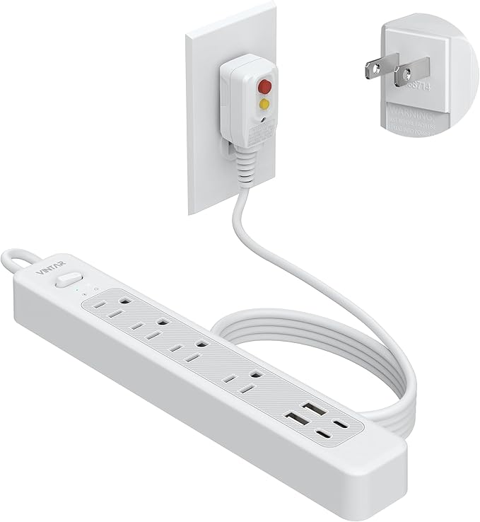VINTAR 2 Prong GFCI Power Strip, 2 Prong to 3 Prong GFCI Plug Adapter, 10ft Extension Cord with 4 Outlets & 4 USB(2 USB-C), 1440J Surge Protector, Polarized Plug Wall Mount for Non-Grounded Outlet
