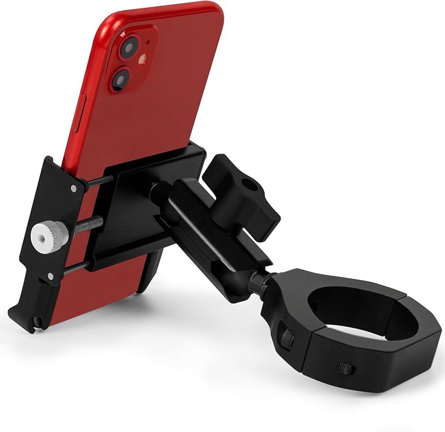 UTV Phone Mount, Aluminum Heavy Duty UTV Phone Holder Fit for 1.75"-2" Roll Cage, Compatible with Polaris RZR/Can Am X3/Kawasaki Teryx/Talon Pioneer 1000, No Block Camera & Buttons