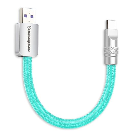 chubbycable Cute Chubby 120W Short USB C Cable Power Bank Fast Charging Cable Nylon Braided Charger Cord Compatible with iPhone 17-15 Series iPad, Light Blue, USB-A to Type-C, 0.82FT