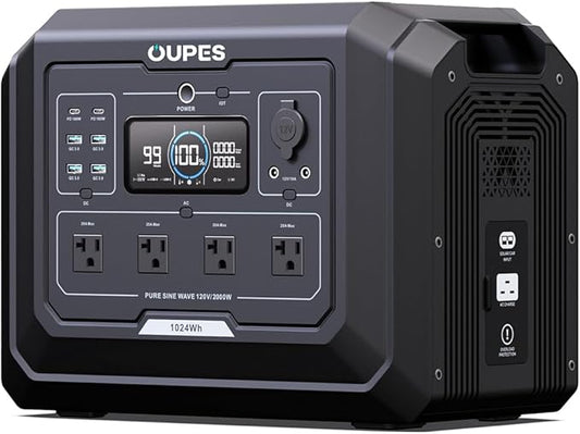 OUPES Mega 1 Portable Power Station, 1024Wh LiFePO4 Battery w/ 4 2000W AC Outlets & 140W USB-C, Expandable to 5kWh, Solar Generator for Home Backup Power, Camping & Road Trips (Solar Panel Optional)