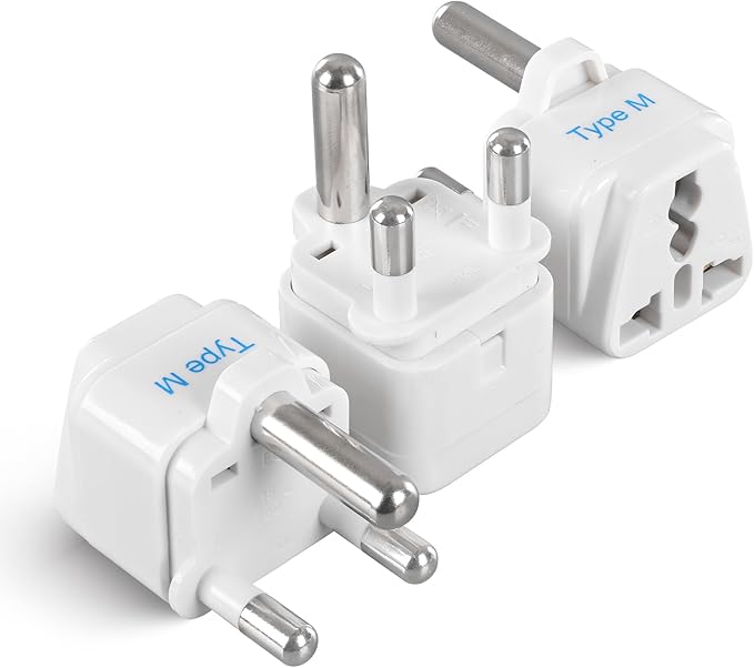 Ceptics South Africa Travel Plug Adapter (Type M) - 3 Pack [Grounded & Universal] (GP-10L-3PK)