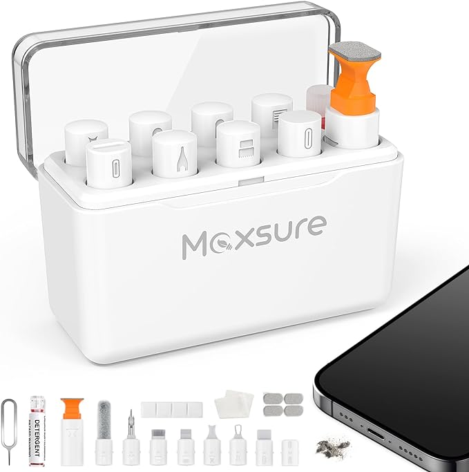 12 in 1 Phone Cleaning Kit, Airpods Cleaning Kit, Port Cleaner for iPad/Phone Charging Repair & Restore Tool,Multi Cleaner Tool Kit for USB C Port/Lightning Cables, Fix Unreliable Charging,White