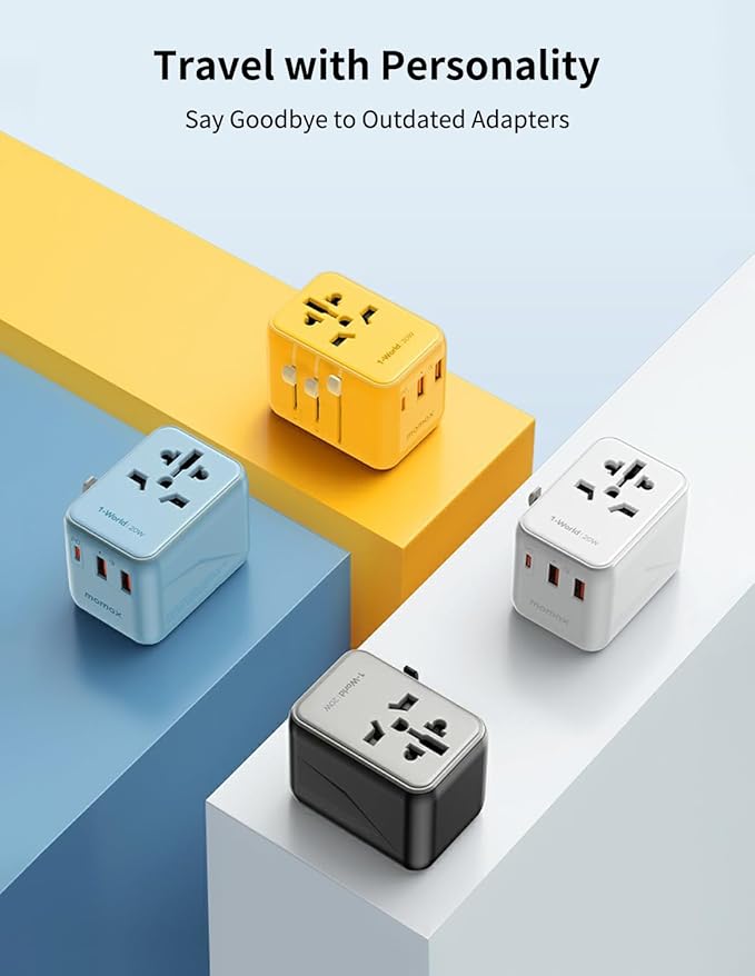 MOMAX Universal Travel Adapter, 20W+18W International Plug Adapter with 2 USB-A Quick Charging & 1 USB C PD Fast Charging,1 AC, All-in-one Wall Charger for USA EU UK AUS JP (Type C/A/G/I)