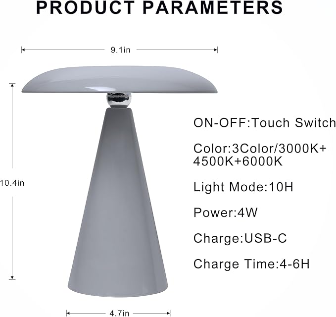 Elegant & Modern “Magnetic Cordless LED Table Lamp – Portable Touch-Dimmable Bedside Light for Bedroom, Living Room & Small Spaces (Gray)”