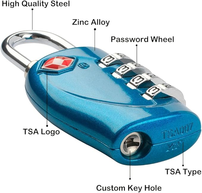 4 Dial Digit TSA Approved Travel Luggage Locks Combination for Suitcases (Blue-4pack)