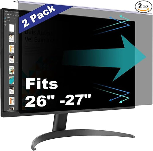 [2 Pack Computer Privacy Screen Shield Compatible for 26/27 Inch 16:9 Widescreen Desktop Monitor - Anti Glare & Blue Light Filter - Hanging Design for Easy On/Off