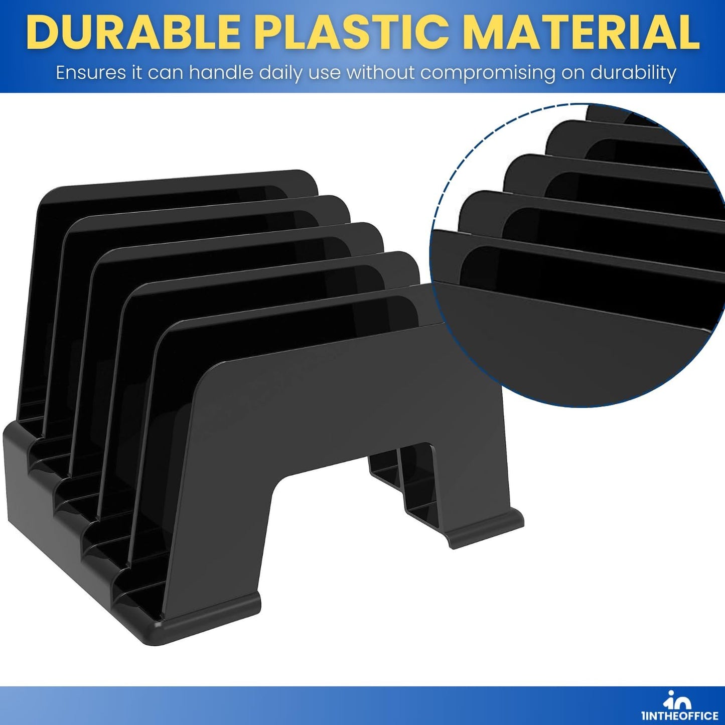 1InTheOffice Plastic Incline Desktop File Sorter, 5 Compartments, Black