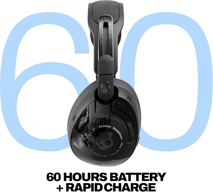 Skullcandy Aviator 900 ANC Wireless Over-Ear Bluetooth Headphones, THX Spatial Audio with Head Tracking, Adaptive Noise Cancelling, Up to 60 Hours Battery, Microphone for iPhone Android - True Black