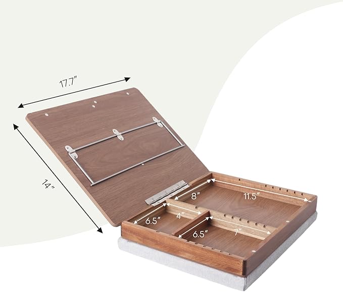 Easel Lap Desk for Adults, Acacia Wood Lap Desk for Laptop with Storage and Cushion, Height Adjusted Laptop Pad for Writing, Drawing, Laptop Work, and More, Fits up to 17.3 Inch Laptop