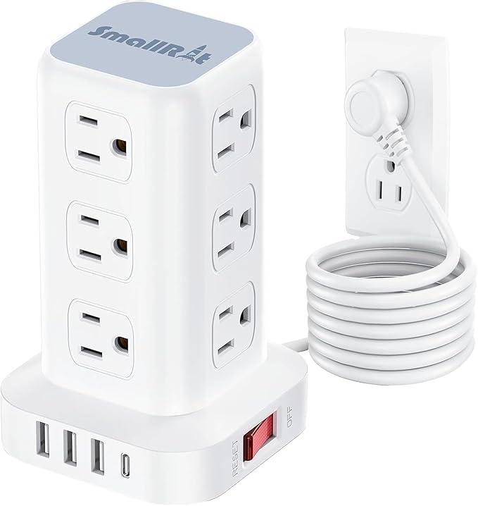 PD 20W USB C Surge Protector, Mini Power Strip Tower Travel 12 AC 4 USB Power Strip with USB Ports 6.5FT Overload Protection for Home Office