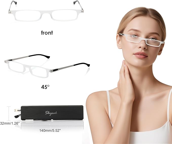Ultra thin Lightweight Folding Reading Glasses Women Men TR90 Blue Light Blocking Anti UV/Eyestrain Foldable Compact Computer Readers Portable Unique Stretchable Slim Flat case Clear +1.75