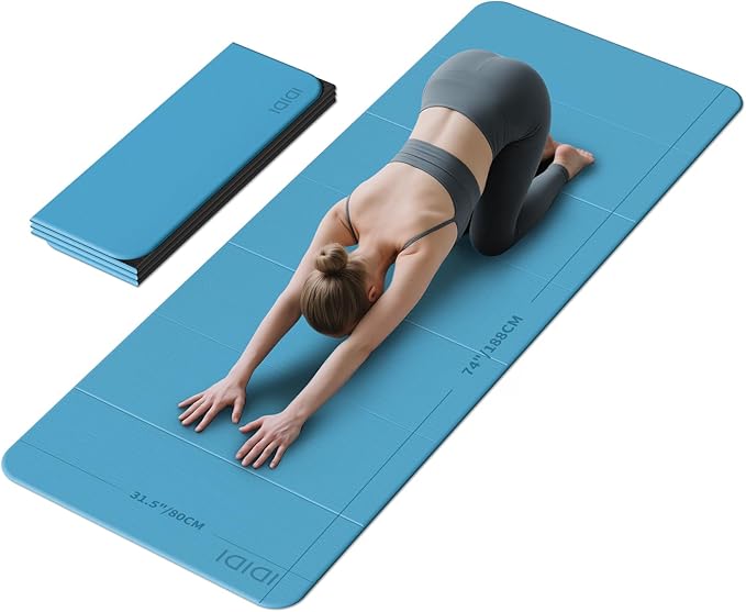 8mm Extra Large Foldable Yoga & Fitness Mat(74" x 31.5" x 0.32"), Double-Sided Non Slip & Lightweight Pilates Mat, Thick Wide Exercise Mats for Woman Man Kids, Portable Workout Mats for Travel, Studio or Home Use