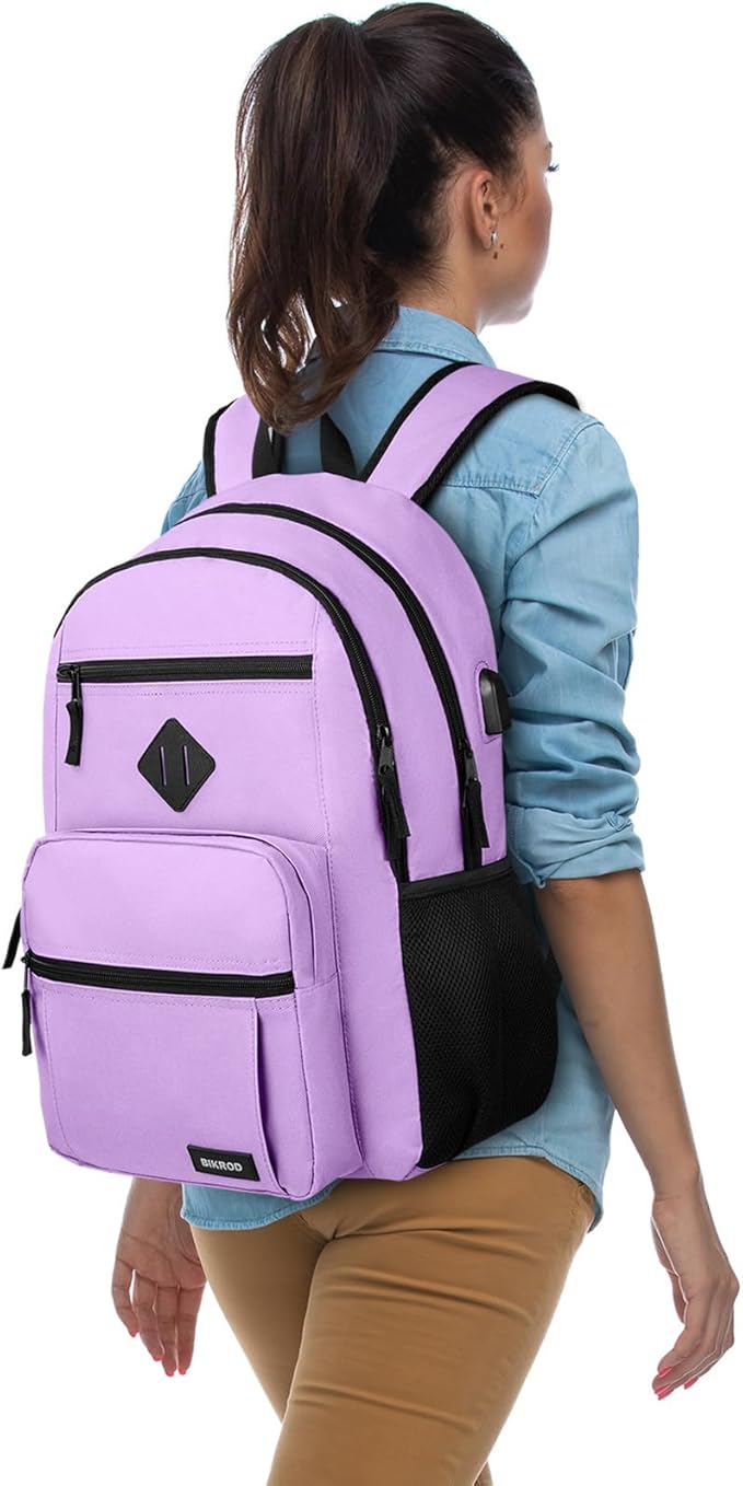 BIKROD Backpack for Girls Women, School Backpack for Teen Boys, Lightweight Casual High School Bookbag, Daily-use Travel Laptop Backpack with USB Charging Port Fits 15.6 Inch Notebook
