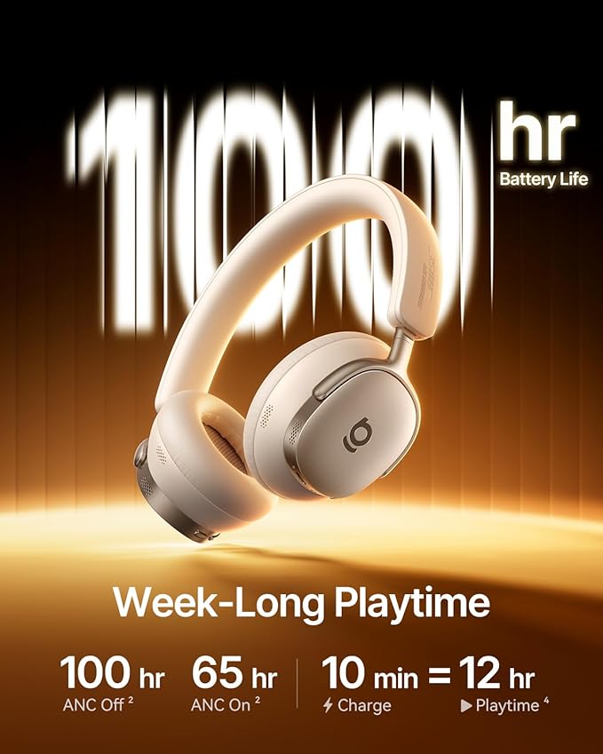 Baseus Inspire XH1 Adaptive Active Noise Cancelling Headphones, Sound by Bose, Dolby Audio, Premium Real-Time Adaptive ANC, Adaptive Rich Sound, Hi-Res Audio, 100H Playtime - Starlight Off-White