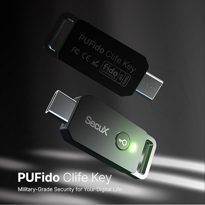 SecuX PUFido USB-C Security Key with PUF Technology, FIDO2/U2F Certified, Hardware-Rooted Unclonable Security for Passwordless Login and 2FA Authentication