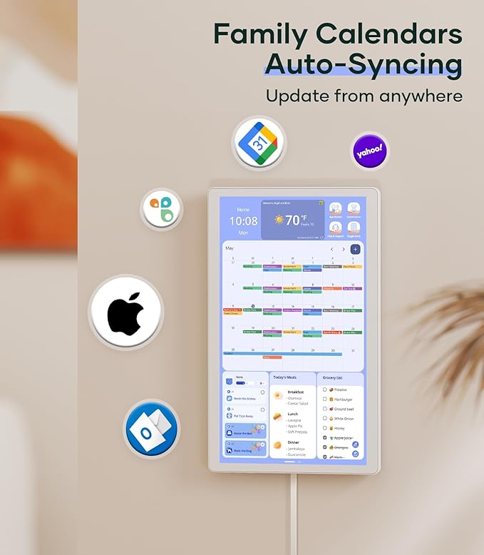 Cozyla Digital Calendar+ 2: 15.6'' Wall Planner Touch Screen Chore Chart Customize Dashboard Smart Electronic Calendar for Family Schedules Meal Planner Support App Store w/Stand Wall Mount White