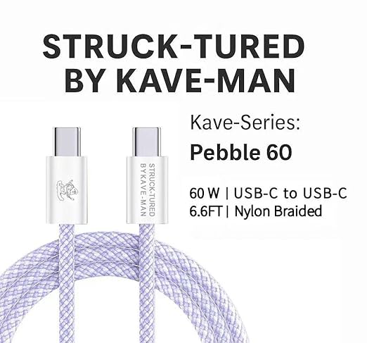 Pebble 60W USB-C to USB-C Cable – 6.6ft Purple | Fast Charging, Durable Nylon Braided, Universal USB-C Compatibility (ABS Shell)