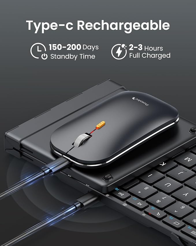 ProtoArc Foldable Keyboard and Mouse, XKM01 True Full-Size Folding Bluetooth Keyboard Mouse Combo for Business Travel, a Portable Office Suite On-The-Go, Compatible with Laptop iPad Tablet - Black