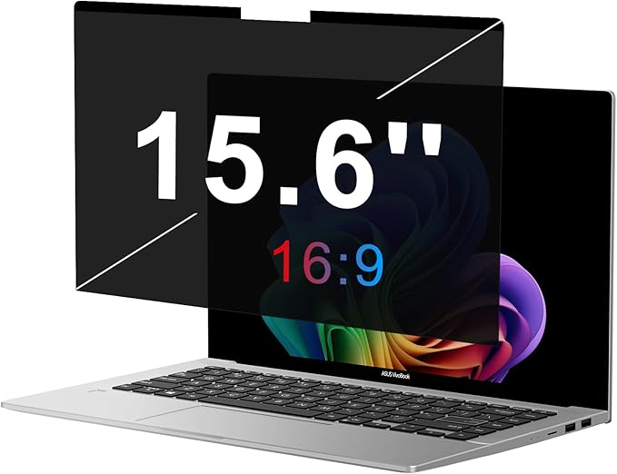 OMOTON Magnetic Laptop Privacy Screen 15.6 Inch 16:9, Anti-Spy Filter, Matte Anti Glare Blue Light Protector, Easy Install & Remove