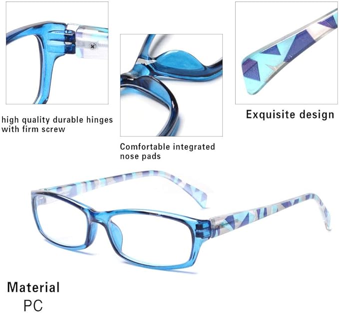 Henotin 5-Pack Reading Glasses Blue Light Blocking Anti Eyestrain Computer Reading Glasses for Women and Men Readers (Mixed color, 2.00)