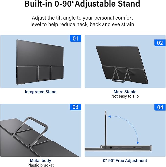 InnoView Portable Monitor 15.6" 1080P Portable Monitors for Laptop with Protective Sleeve Built-in 90° Adjustable Stand USB C HDMI Ultra-Slim Portable Laptop Monitor for MacBook Phone PS Xbox Switch
