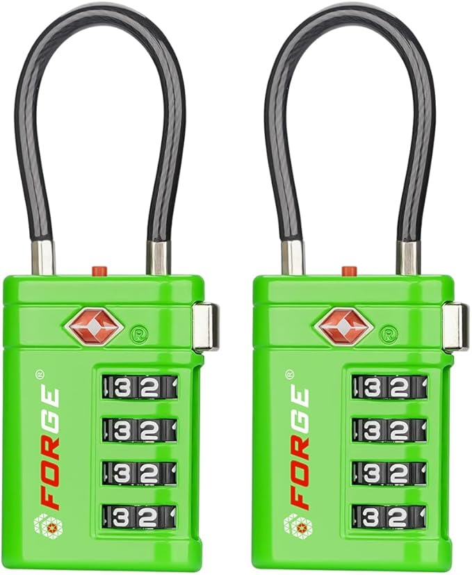 Forge TSA Approved Luggage Locks 4 Digit Combination TSA Travel Locks with TSA008, Open Alert Indicator, Zinc Alloy Body for Luggage, Suitcase, Backpack, and More. Green 2 Locks.
