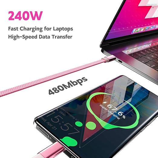 NKV 240W USB C to USB C Cable [3.3ft, 2-Pack] 240W Flat Fast Charging, for iPhone 17 16 15 Series Samsung 25 iPad MacBook etc (Black)