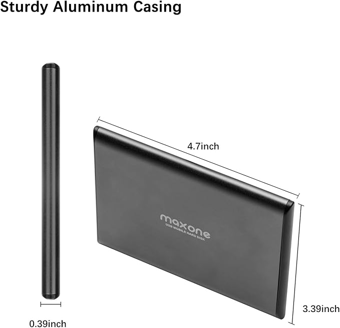 Maxone 2TB Ultra Slim Portable External Hard Drive HDD USB 3.0 Compatible with PC, Laptop, Charcoal Grey