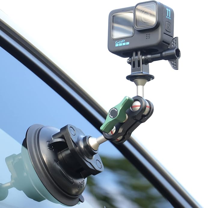 SEASKY S1 Powerful Sports Camera Suction Cup Car Mount for Gopro Hero 13/12/11/10/9/8 Black DJI Action 5/4/3/2 Pocket Insta360 X5 X4 X3 X2 Ace Pro 2 Cell Phone Holder Accessories Aluminum Alloy Metal