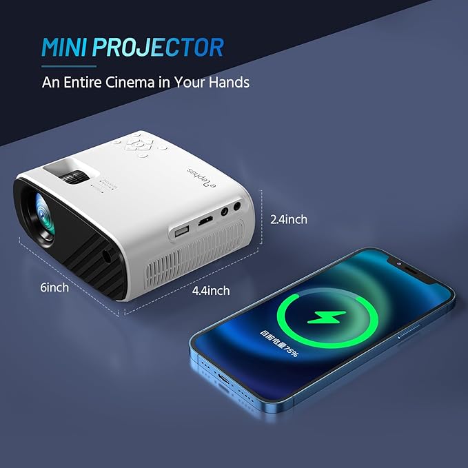 ELEPHAS Mini Projector for iphone, Portable Projector with Tripod, 1080P HD Outdoor Projector, Movie Projector Compatible with Android/iOS/Windows/TV Stick/HDMI/USB