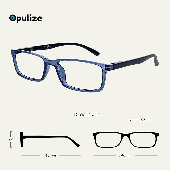 OPULIZE SEE Reading Glasses with Blue Light Blocking for Women and Men, Narrow Frame, Spring Hinges, Computer Gaming Glasses, Blue,Grey +2 (Pack of 2)