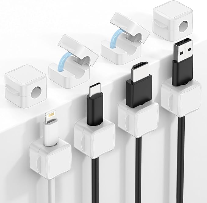 MoKo 8 Pack Magnetic Cable Clips, Desk Cord Organizer, Adhesive Cord Holder, Cable Management Wire Holder Keeper Organizer for Nightstand Desk Kitchen Office Car Wall Glass, White