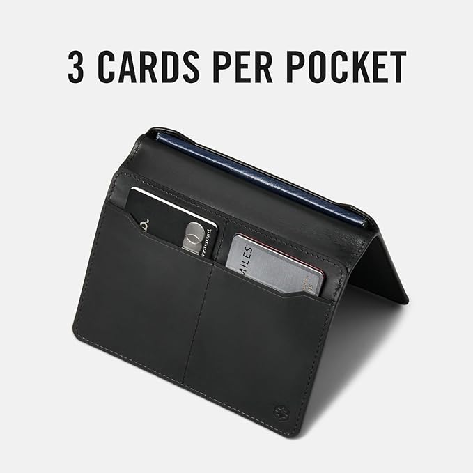 Ridge Passport Holder - Leather Travel Wallet, RFID Protection, Holds Passport, 6 Credit Cards, Folded Cash, And a Boarding Pass (Midnight Black)