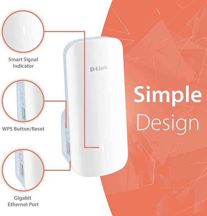 D-Link E30 AX3000 Mesh WiFi 6 Range Extender, Universal Compatibility, Gigabit Ethernet Port, Covers up to 2800 sq. ft, Whole Home Internet Signal Booster