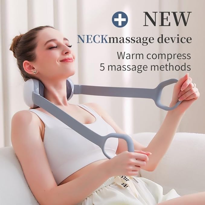 Mini Neck Massager with Handle, Electric Shoulder Massager with 12 Speeds for Pain Relief Deep Tissue, Neck, Back, Shoulder, White