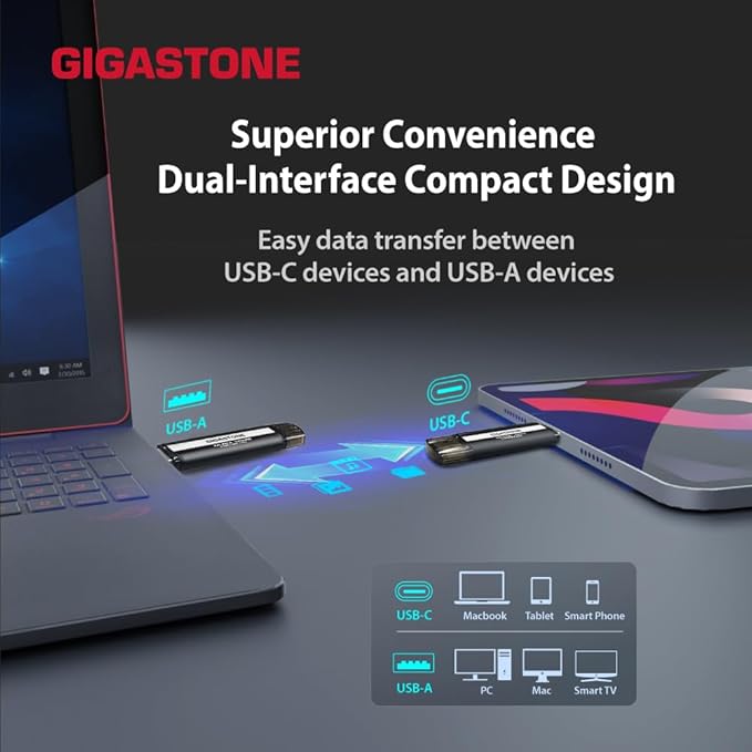 Gigastone 500GB Gaming External SSD, USB-C & USB-A, 1,050MB/s, PS5, iPhone15, Mac, Laptop, Smartphone SSD Backup Hard Drive