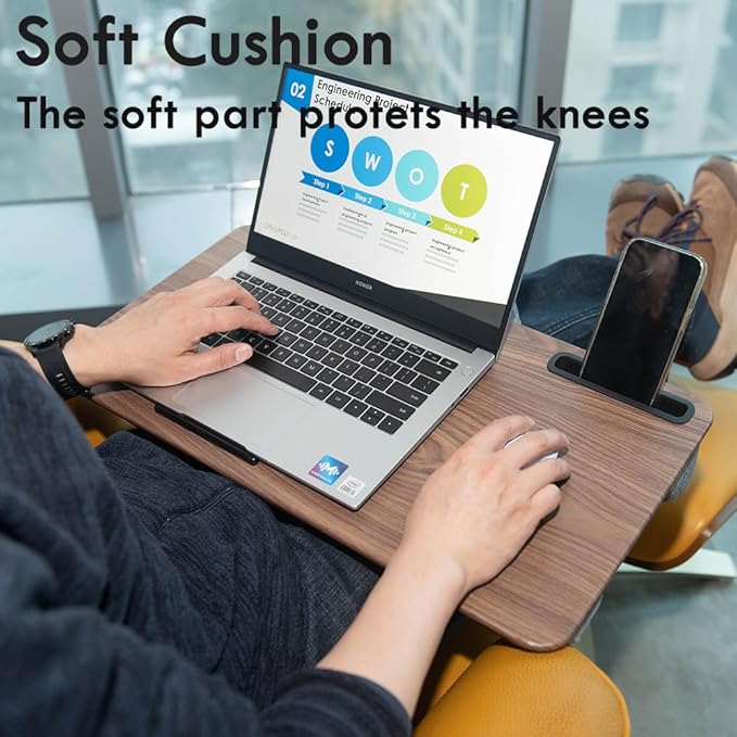 Portable Laptop Desk Fits Up to 16“ Laptops, with Tablet Slot, Built-in Cushion, Great for Home & Office,Lap Desk for Laptop,Lap Desk with Cushion (Brown, Large)