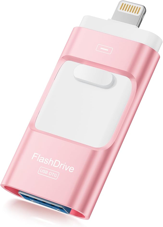 MFi Certified 512GB iPhone Flash Drive, Photo Stick Memory Stick for iPhone iPad, USB Thumb Drive for Photos Videos Transfer & Backup, External Storage Compatible for iPhone/Android/PC/Mac (Pink)