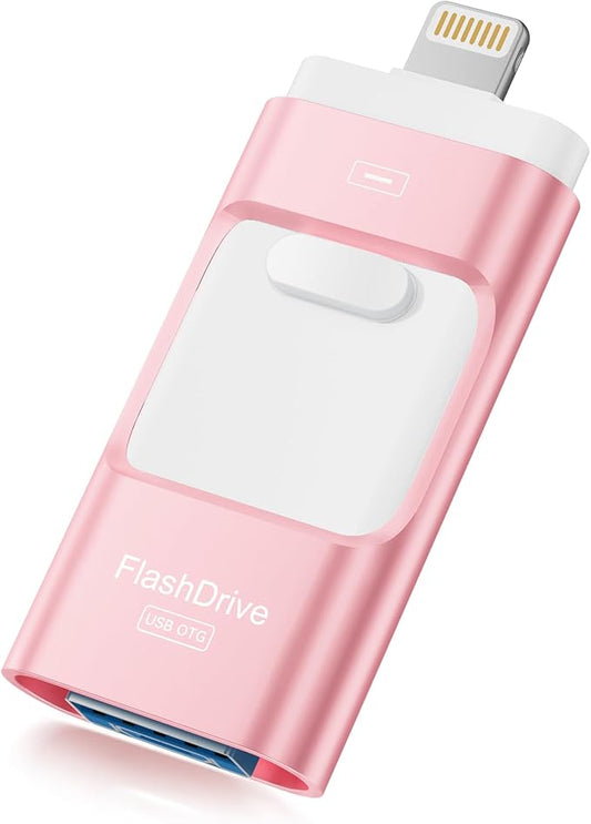MFi Certified 512GB iPhone Flash Drive, Photo Stick Memory Stick for iPhone iPad, USB Thumb Drive for Photos Videos Transfer & Backup, External Storage Compatible for iPhone/Android/PC/Mac (Pink)